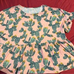 Pink and Green Cactus Peplum Blouse